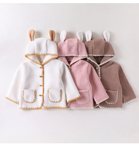 Baby Girl Sherpa Bunny Ear Hooded Jacket