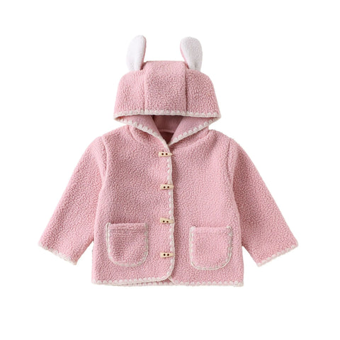 Baby Girl Sherpa Bunny Ear Hooded Jacket
