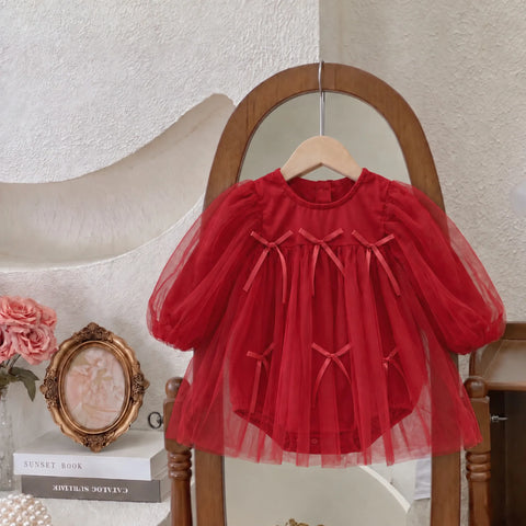 Baby Girl Tulle Bow Bodysuit Dress