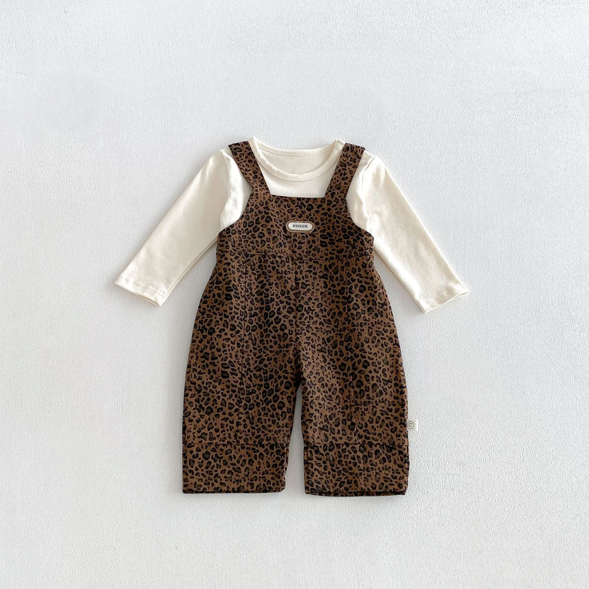 2 Pc Baby Girl Leopard Print Overalls & Solid Top Set