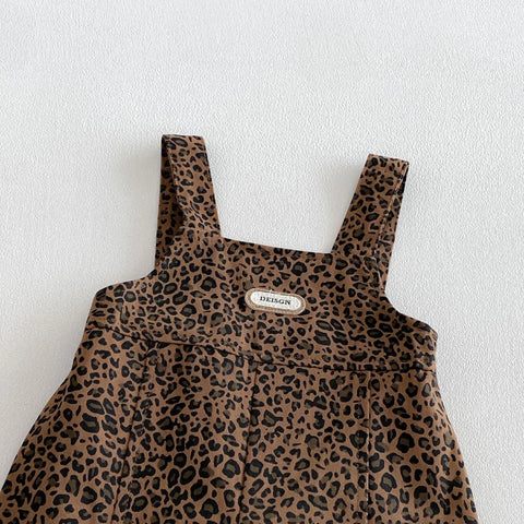 2 Pc Baby Girl Leopard Print Overalls & Solid Top Set