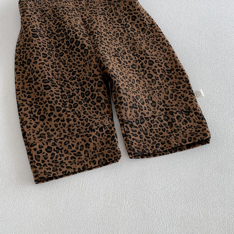 2 Pc Baby Girl Leopard Print Overalls & Solid Top Set