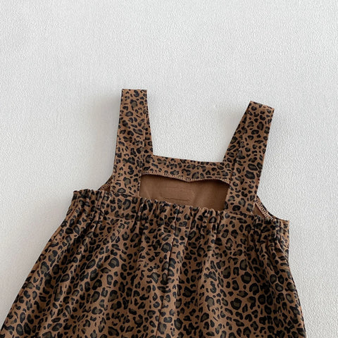 2 Pc Baby Girl Leopard Print Overalls & Solid Top Set