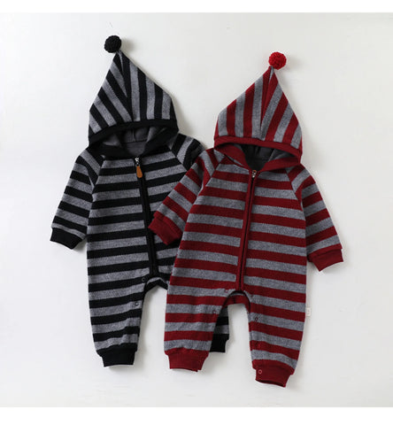 Baby Striped Knit Hooded Romper