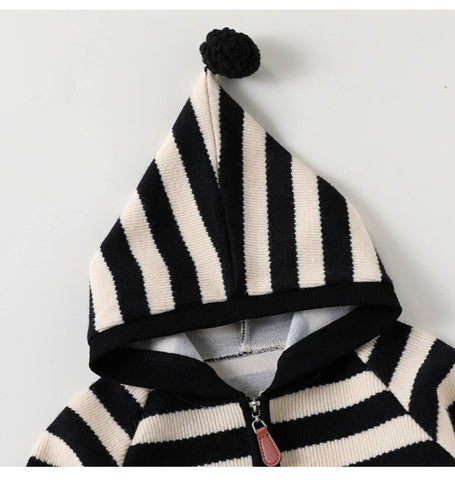 Baby Striped Knit Hooded Romper