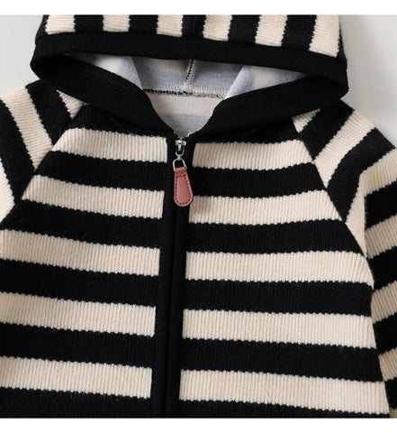 Baby Striped Knit Hooded Romper