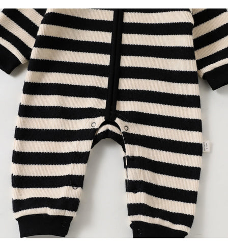 Baby Striped Knit Hooded Romper
