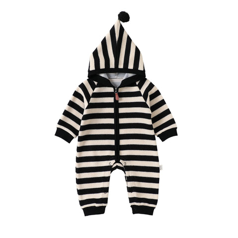 Baby Striped Knit Hooded Romper