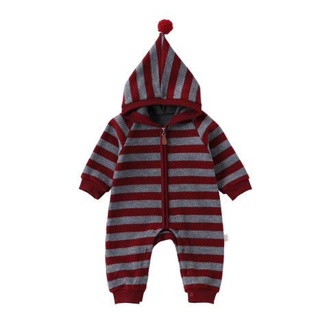 Baby Striped Knit Hooded Romper