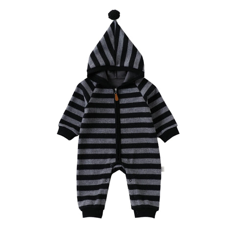 Baby Striped Knit Hooded Romper