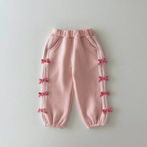 Baby Girls Velvet Bow Side-Stripe Jogger Pants