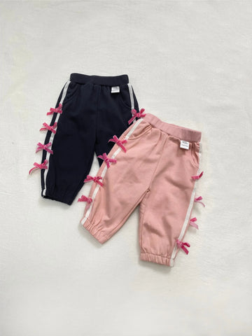 Baby Girls Velvet Bow Side-Stripe Jogger Pants