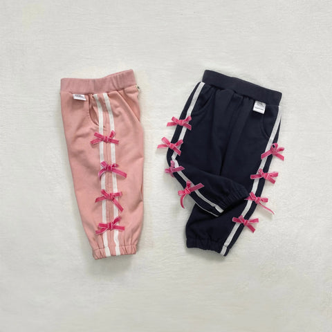Baby Girls Velvet Bow Side-Stripe Jogger Pants