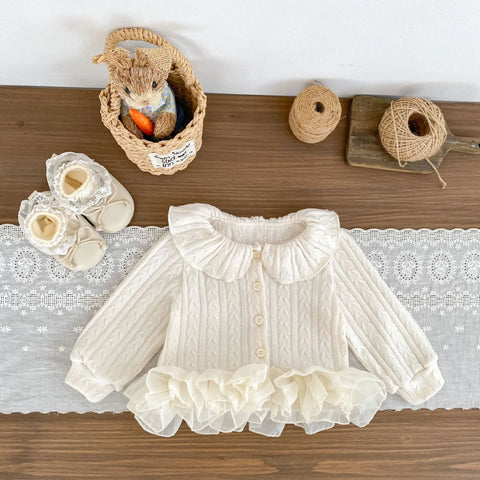 Baby Girl Chiffon Ruffle Hem Cable Knit Cardigan