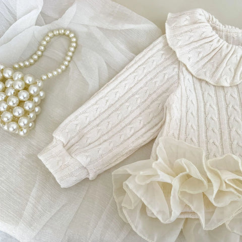 Baby Girl Chiffon Ruffle Hem Cable Knit Cardigan