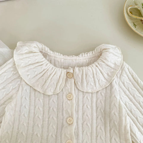 Baby Girl Chiffon Ruffle Hem Cable Knit Cardigan