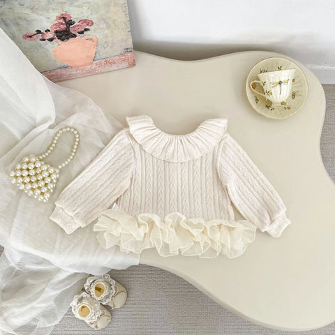 Baby Girl Chiffon Ruffle Hem Cable Knit Cardigan