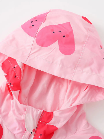 Baby Girl Heart Print Hooded Zip Jacket