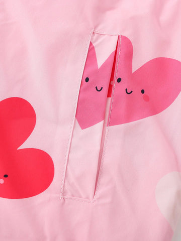 Baby Girl Heart Print Hooded Zip Jacket