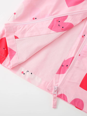 Baby Girl Heart Print Hooded Zip Jacket