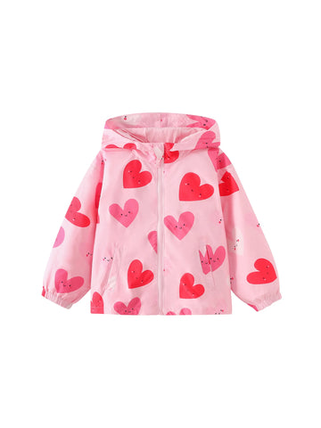 Baby Girl Heart Print Hooded Zip Jacket