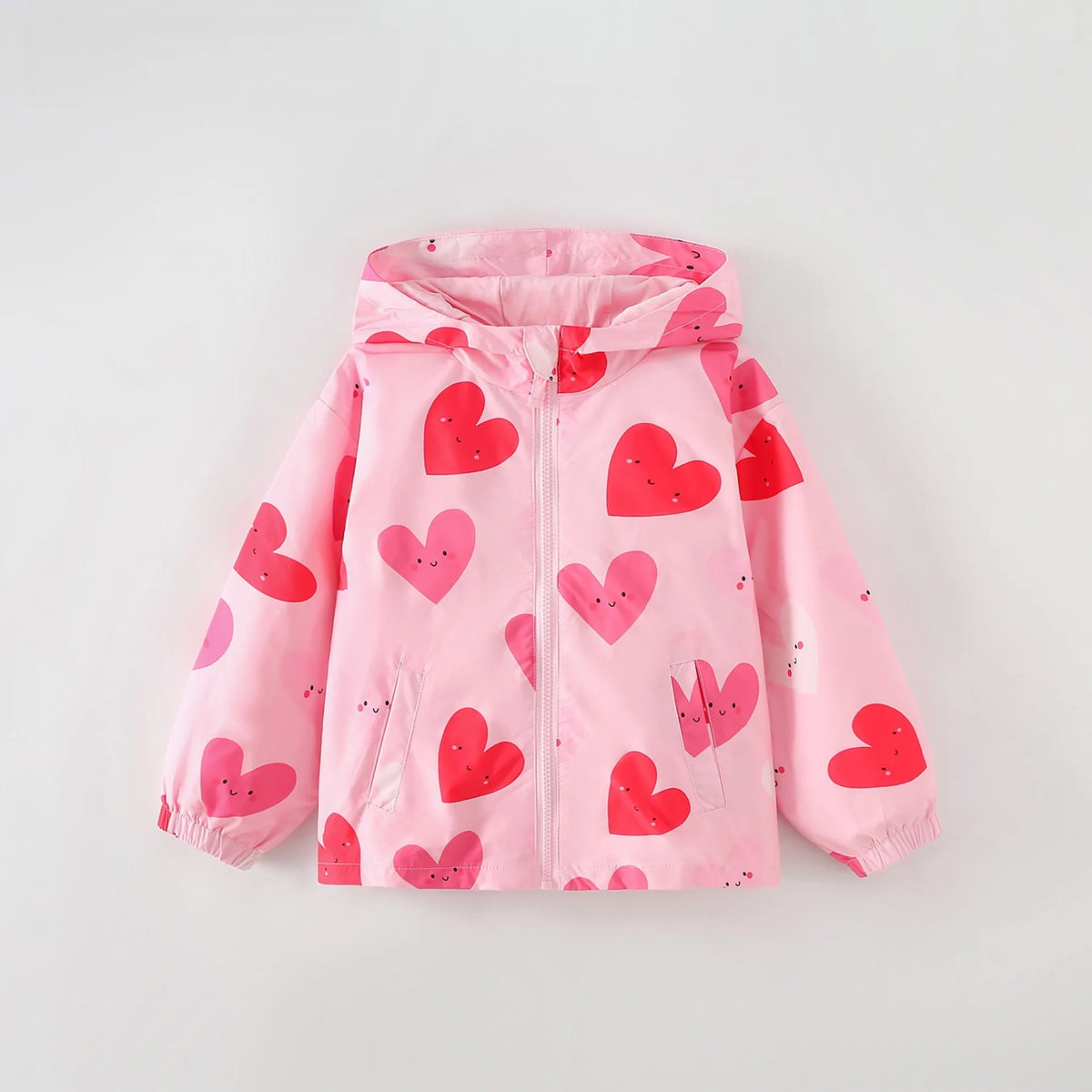 Baby Girl Heart Print Hooded Zip Jacket