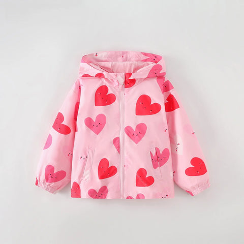 Baby Girl Heart Print Hooded Zip Jacket