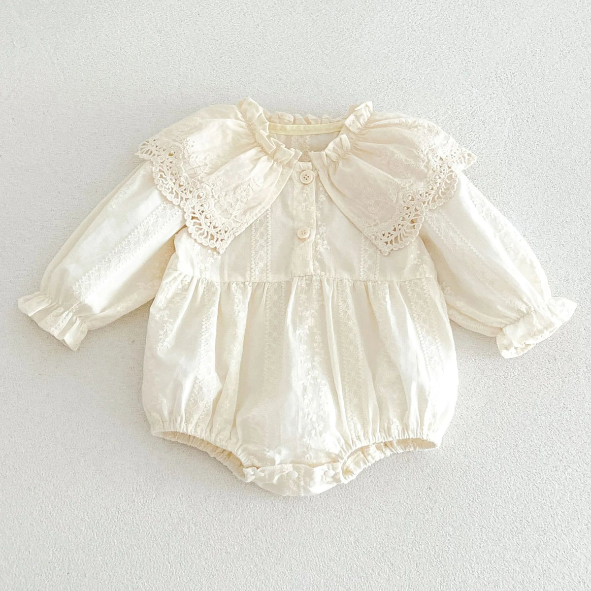 Baby Girl Floral Embroidered Lace Collar Bubble Romper
