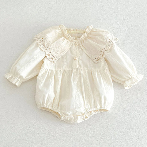 Baby Girl Floral Embroidered Lace Collar Bubble Romper