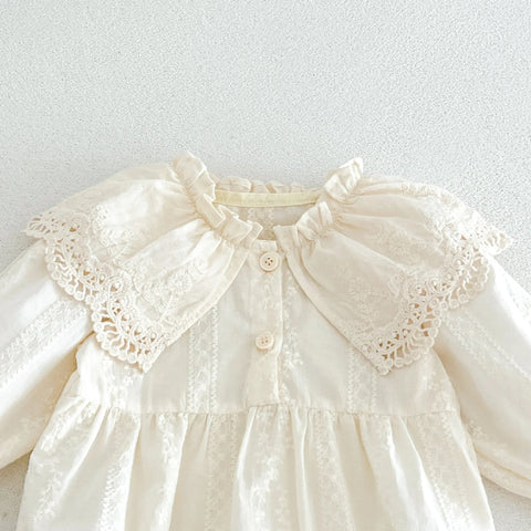 Baby Girl Floral Embroidered Lace Collar Bubble Romper