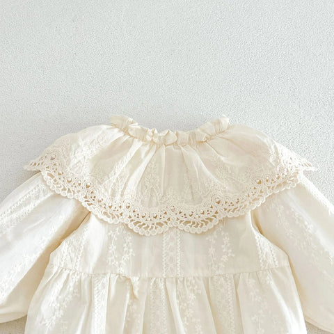 Baby Girl Floral Embroidered Lace Collar Bubble Romper