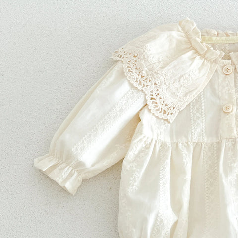 Baby Girl Floral Embroidered Lace Collar Bubble Romper