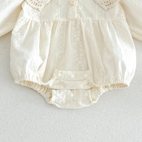 Baby Girl Floral Embroidered Lace Collar Bubble Romper