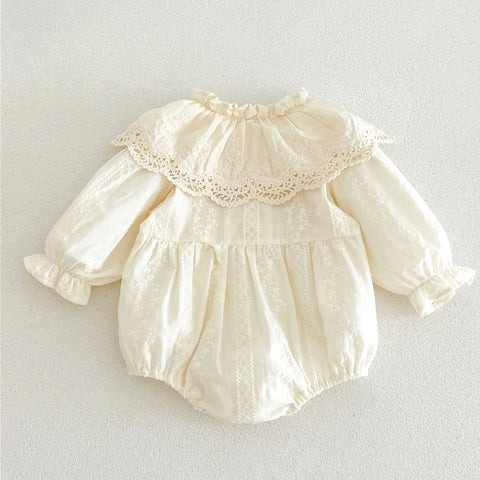 Baby Girl Floral Embroidered Lace Collar Bubble Romper