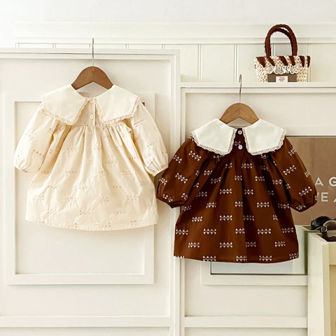 Girls Embroidered Lace Collar Dress