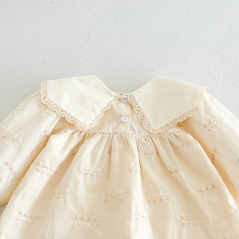 Girls Embroidered Lace Collar Dress