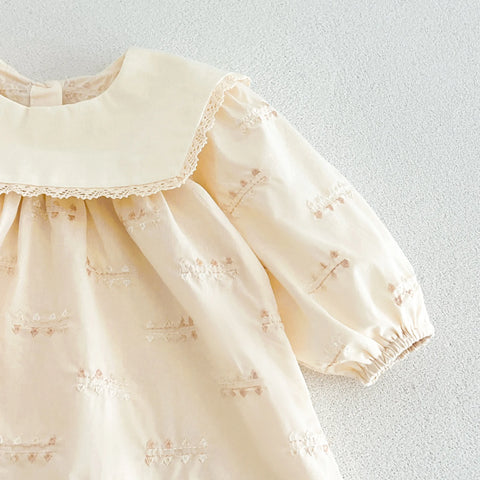 Girls Embroidered Lace Collar Dress