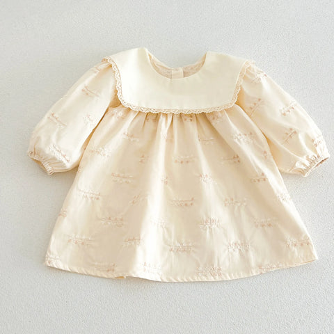 Girls Embroidered Lace Collar Dress