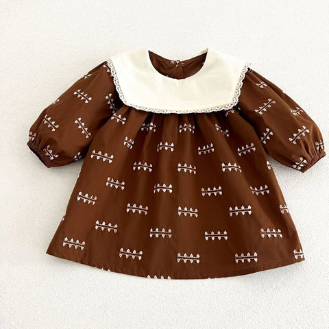 Girls Embroidered Lace Collar Dress