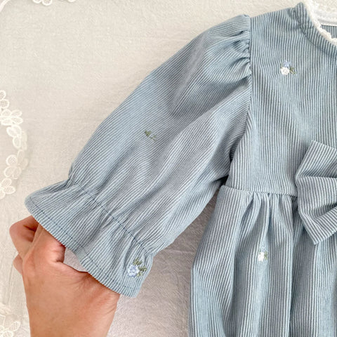 Baby Girl Floral Embroidered Ruffle Bow Bubble Romper