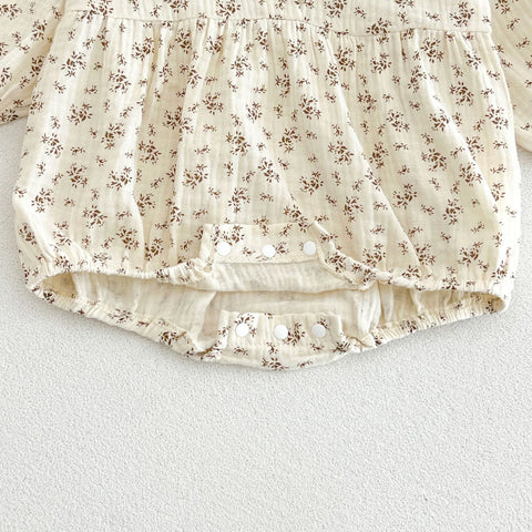 2 Pc Baby Girl Floral Print Lace Collar Bubble Bodysuit with Bonnet