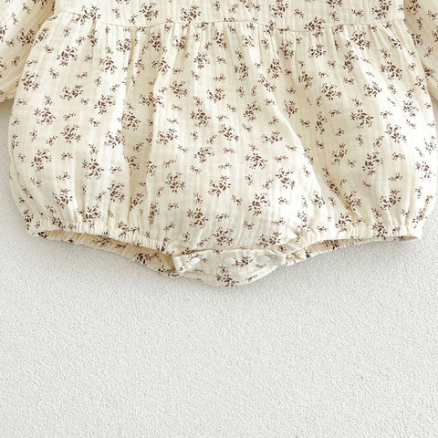 2 Pc Baby Girl Floral Print Lace Collar Bubble Bodysuit with Bonnet