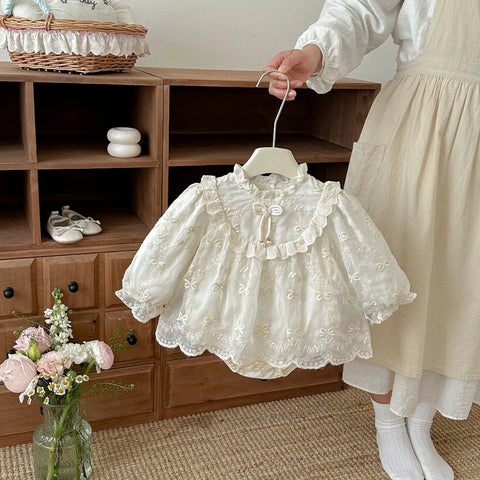 Baby Girl Pearl Bow Embroidered Bodysuit Dress