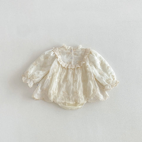 Baby Girl Pearl Bow Embroidered Bodysuit Dress