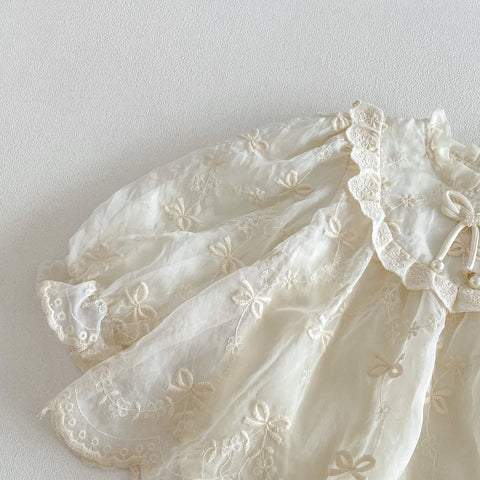 Baby Girl Pearl Bow Embroidered Bodysuit Dress