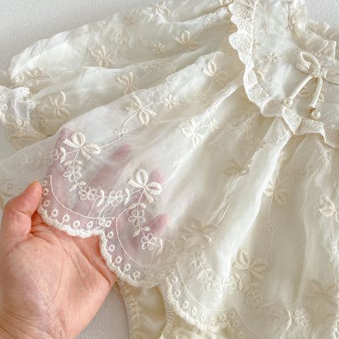 Baby Girl Pearl Bow Embroidered Bodysuit Dress