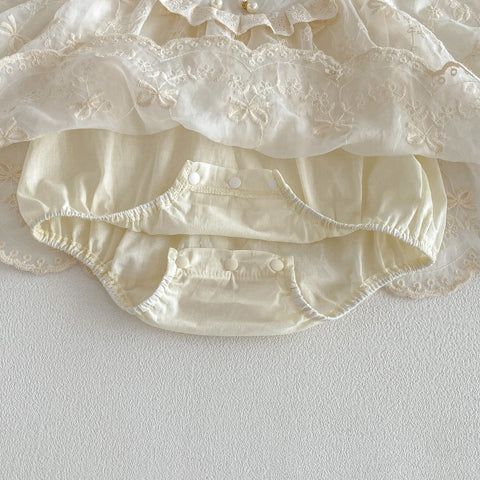 Baby Girl Pearl Bow Embroidered Bodysuit Dress