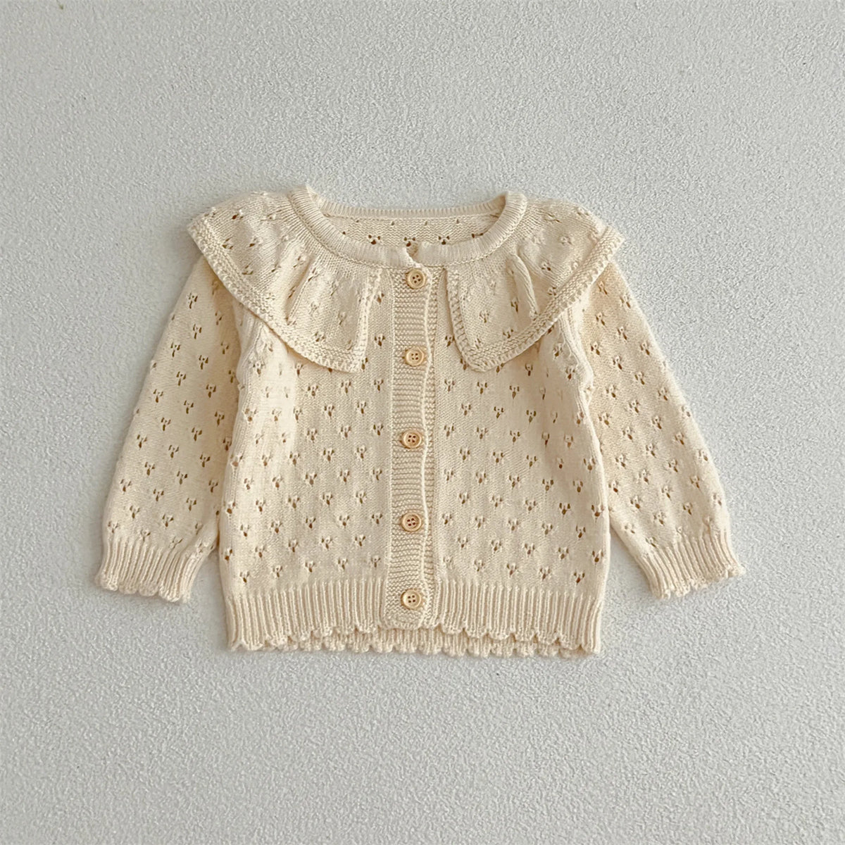 Baby Girl Pointelle Ruffle Collar Knit Cardigan