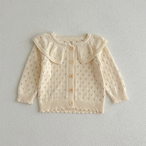 Baby Girl Pointelle Ruffle Collar Knit Cardigan