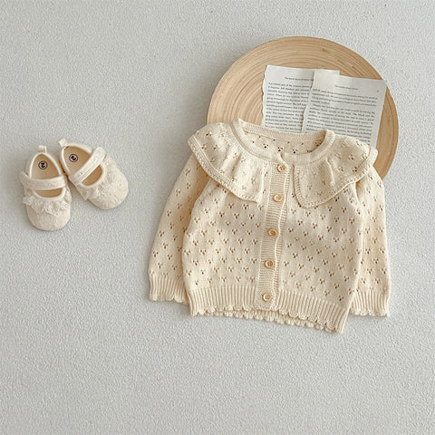 Baby Girl Pointelle Ruffle Collar Knit Cardigan